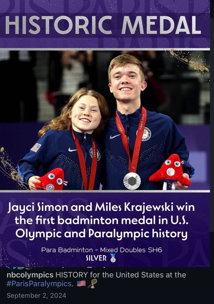NBC Olympics: Historic Medal — Jayci Simon and Miles Krajewski win the first badminton medal in U.S. Olympic and Paralympic history