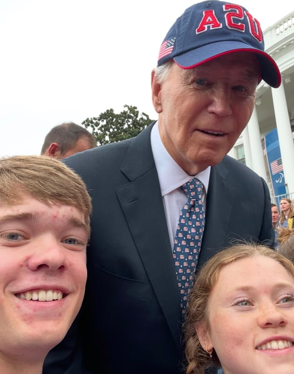 Miles Krajewski and Jayci Simon with President Joe Biden at the White House